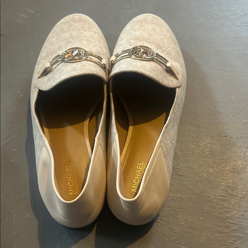 Michael Kors Light Gray Loafers with Silver Emblem - Picture 2 of 8